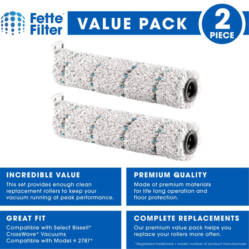 Fette Filter فرشاة فلاتر فيتي - رول فرشاة متعددة الأسطح متوافقة مع BISSELL 2787 لطرازات مكنسة Crosswave Cordless Max متعددة الأسطح الرطبة والجافة مقارنة بالجزء # 1618638 (عبوة 2) - Image 2